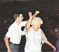 Randy Roskom and Adeline Suring chicken dance